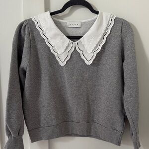 OLIVE Layered Collar Fleece Sweatshirt, Grey OS